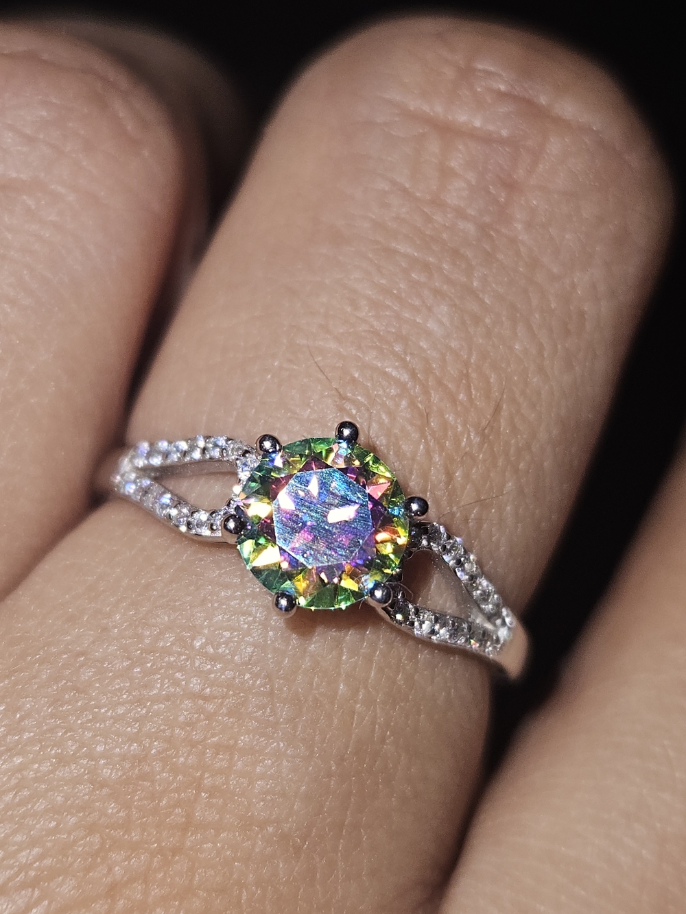 925S Rainbow Moissanite Solitaire Halo Ring - Silver